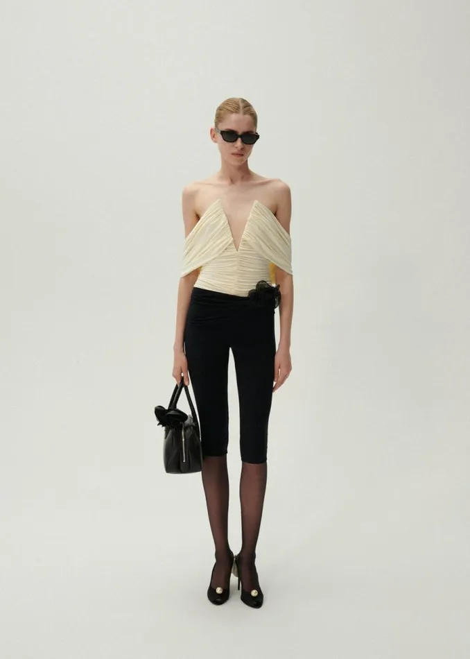 Shop Magda Butrym Pants Waist Wrap Cropped Jersey Leggings In Black Shop Magda Butrym Pants Waist Wrap Cropped Jersey Leggings In Black