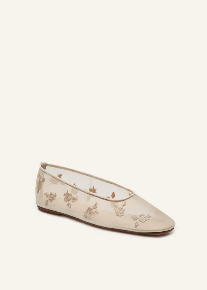 Shop Magda Butrym Shoes Mesh Ballet Flats In Cream Embroidery Shop Magda Butrym Shoes Mesh Ballet Flats In Cream Embroidery