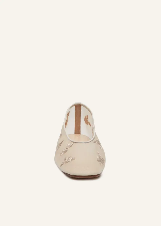 Shop Magda Butrym Shoes Mesh Ballet Flats In Cream Embroidery Shop Magda Butrym Shoes Mesh Ballet Flats In Cream Embroidery