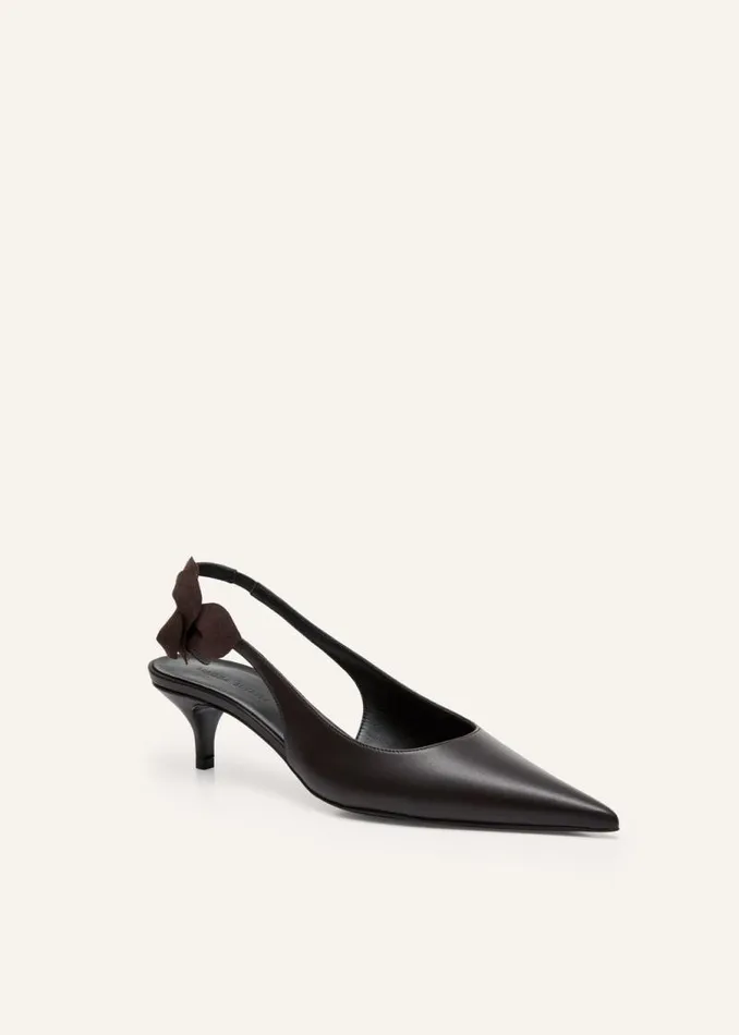 Shop Magda Butrym Shoes Slingback Rose Kitten Heels In Brown Leather Shop Magda Butrym Shoes Slingback Rose Kitten Heels In Brown Leather