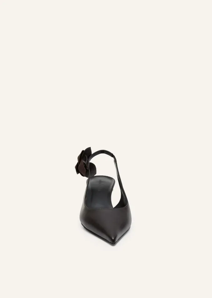 Shop Magda Butrym Shoes Slingback Rose Kitten Heels In Brown Leather Shop Magda Butrym Shoes Slingback Rose Kitten Heels In Brown Leather