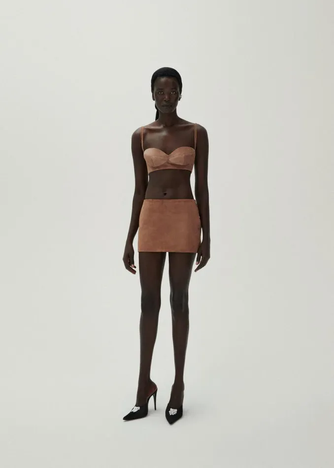Shop Magda Butrym Skirts Low Waist Tailored Mini Skirt In Brown Suede Shop Magda Butrym Skirts Low Waist Tailored Mini Skirt In Brown Suede