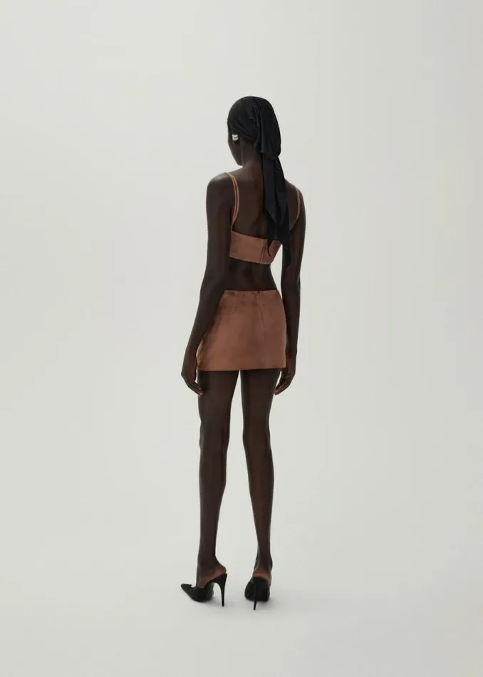 Shop Magda Butrym Skirts Low Waist Tailored Mini Skirt In Brown Suede Shop Magda Butrym Skirts Low Waist Tailored Mini Skirt In Brown Suede