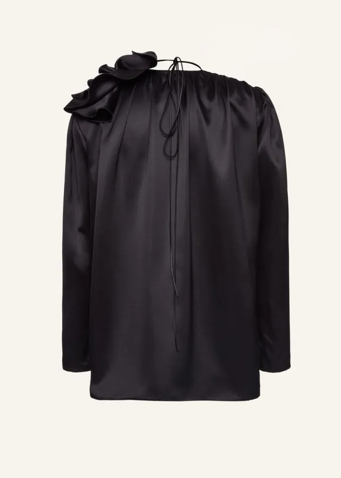 Shop Magda Butrym Tops Classic Shirred Flower Blouse In Black Shop Magda Butrym Tops Classic Shirred Flower Blouse In Black