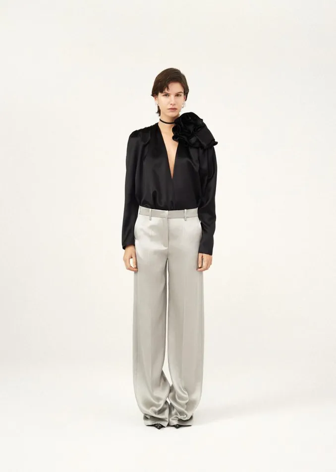 Shop Magda Butrym Tops Classic Shirred Flower Blouse In Black Shop Magda Butrym Tops Classic Shirred Flower Blouse In Black