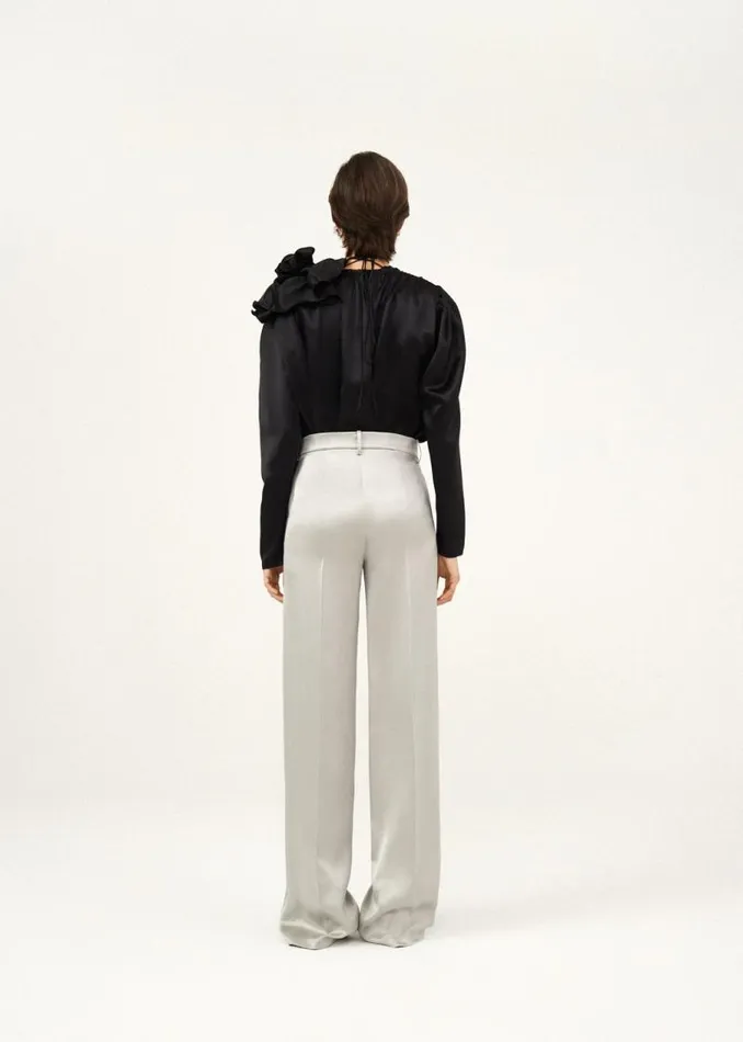 Shop Magda Butrym Tops Classic Shirred Flower Blouse In Black Shop Magda Butrym Tops Classic Shirred Flower Blouse In Black
