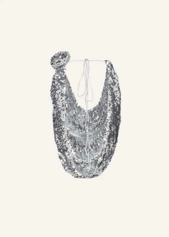 Shop Magda Butrym Tops Cowl Neck Sequin Blouse In Silver Shop Magda Butrym Tops Cowl Neck Sequin Blouse In Silver