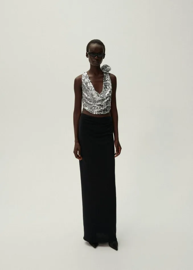 Shop Magda Butrym Tops Cowl Neck Sequin Blouse In Silver Shop Magda Butrym Tops Cowl Neck Sequin Blouse In Silver