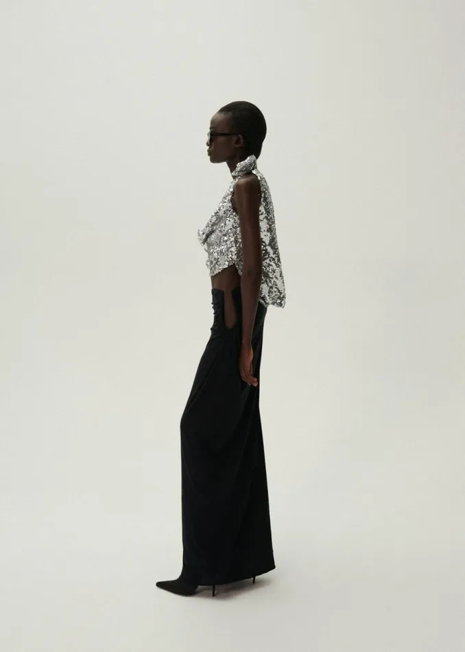 Shop Magda Butrym Tops Cowl Neck Sequin Blouse In Silver Shop Magda Butrym Tops Cowl Neck Sequin Blouse In Silver