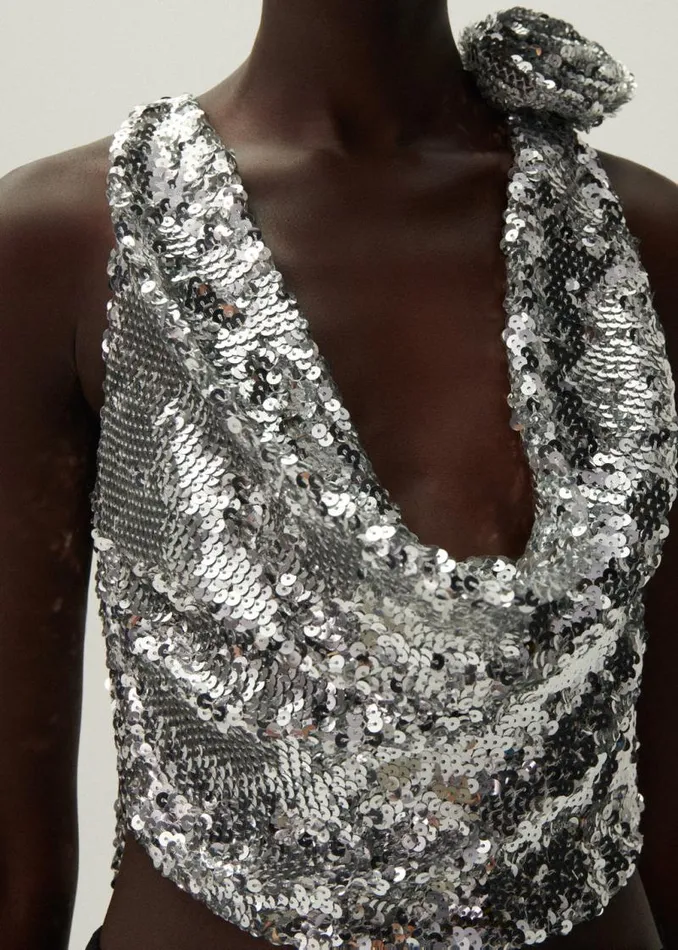 Shop Magda Butrym Tops Cowl Neck Sequin Blouse In Silver Shop Magda Butrym Tops Cowl Neck Sequin Blouse In Silver