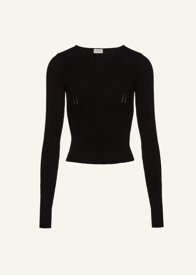 Shop Magda Butrym Tops Sculpted Rib Knit Top In Black