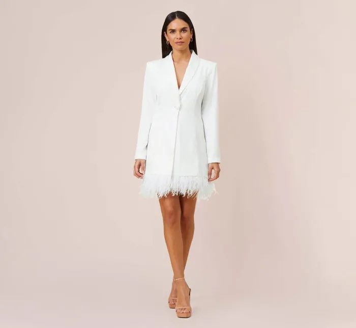 Short Dresses Womens Adrianna Papell Charmeuse Tuxedo Short Sheath Cocktail Dress With Feather Trim In Ivory Short Dresses Womens Adrianna Papell Charmeuse Tuxedo Short Sheath Cocktail Dress With Feather Trim In Ivory