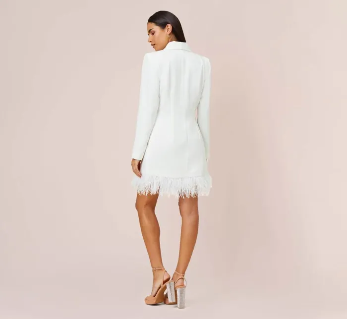 Short Dresses Womens Adrianna Papell Charmeuse Tuxedo Short Sheath Cocktail Dress With Feather Trim In Ivory