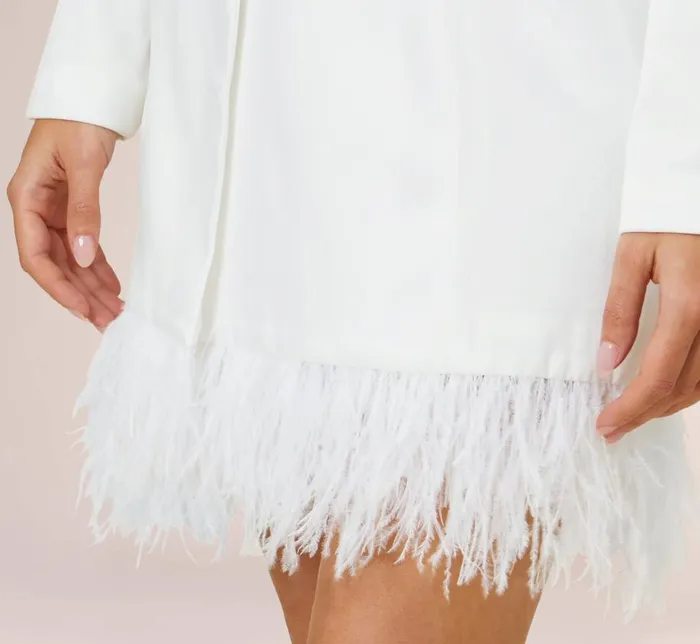 Short Dresses Womens Adrianna Papell Charmeuse Tuxedo Short Sheath Cocktail Dress With Feather Trim In Ivory