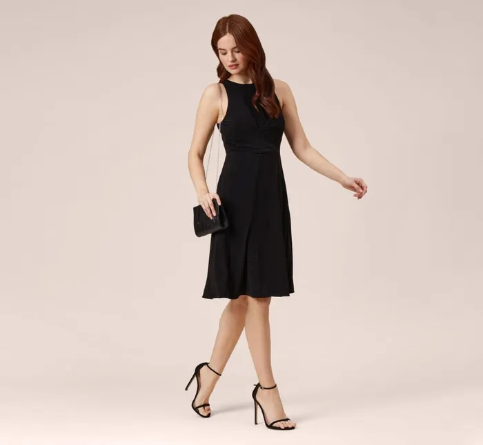 Short Dresses Womens Adrianna Papell Matte Stretch Jersey Fit And Flare Short Halter Dress In Black