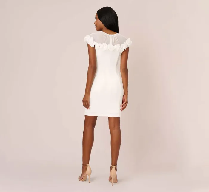 Short Dresses Womens Adrianna Papell Stretch Knit Crepe Sheath Dress With Rosettes In Ivory