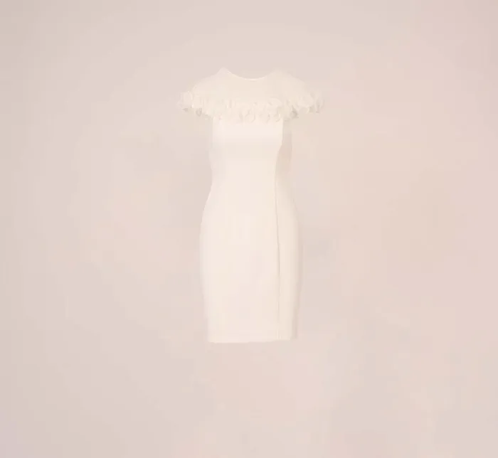 Short Dresses Womens Adrianna Papell Stretch Knit Crepe Sheath Dress With Rosettes In Ivory