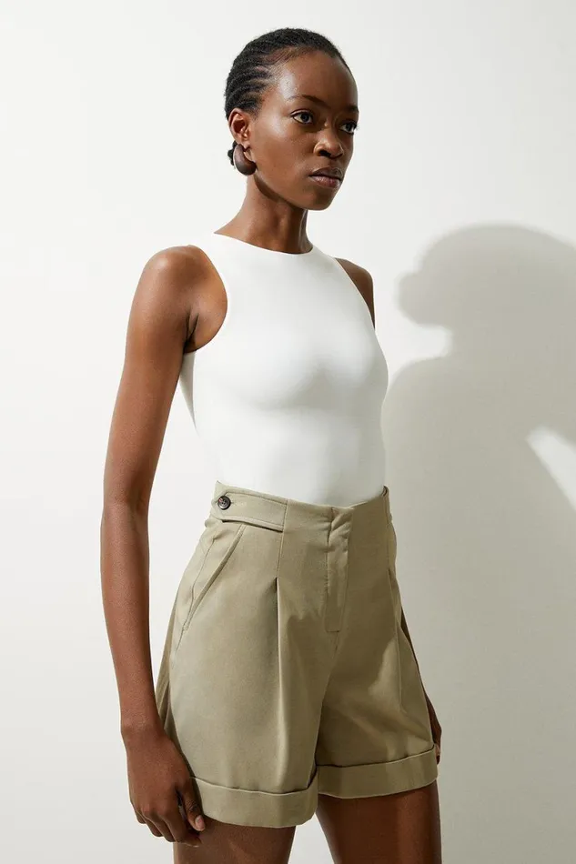 Shorts Women Karen Millen Viscose Stretch Cotton Waist Tab Detail Tailored Shorts Khaki Shorts Women Karen Millen Viscose Stretch Cotton Waist Tab Detail Tailored Shorts Khaki