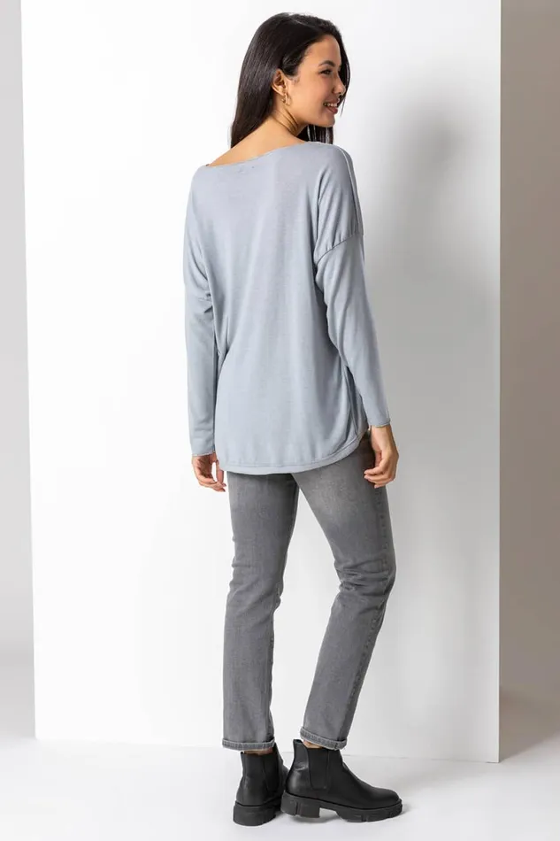 Silver Sequin Star Embellished Sweat Top Women Roman Tops