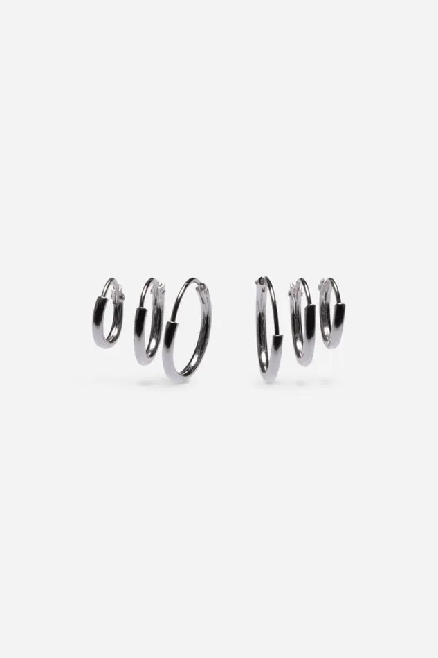 Silver Sterling Silver 3 Pair Mini Hoop Earring Set Women Roman Jewellery