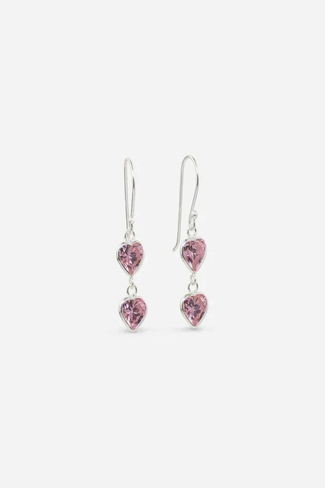 Silver Sterling Silver Cubic Zirconia Pink Heart Drop Earrings Women Roman Jewellery