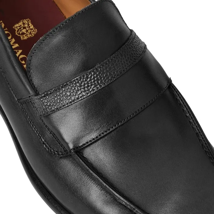Silvestro Embosssed Bit Loafer Black Leather Men Bruno Magli Loafers and Slipons