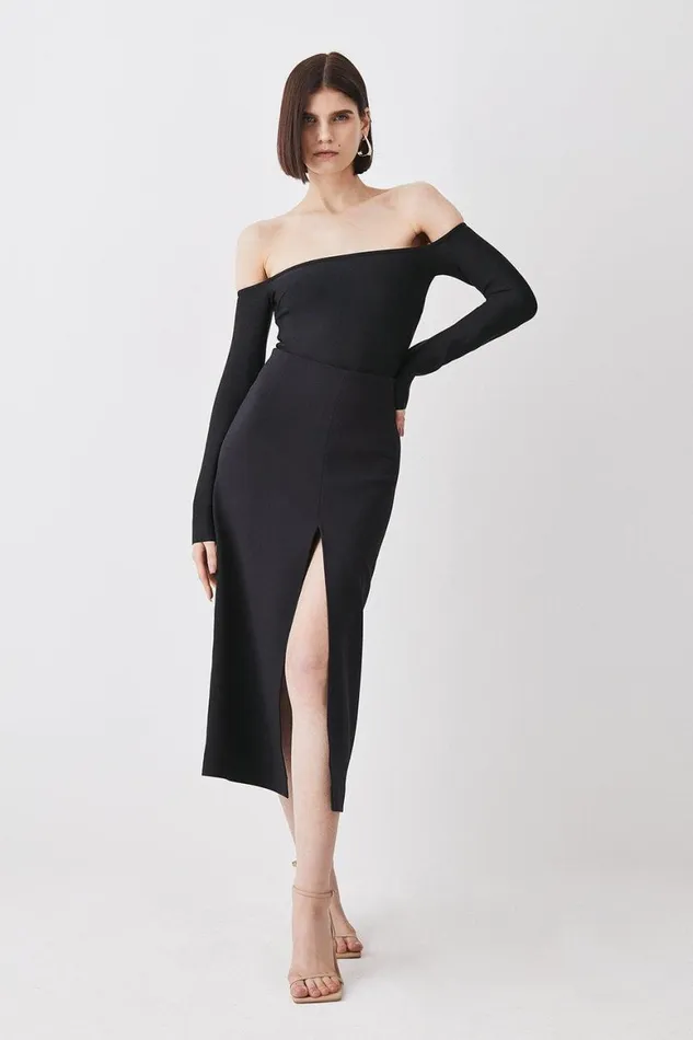 Skirts Women Karen Millen Compact Stretch Split Front Colum Midaxi Skirt Black