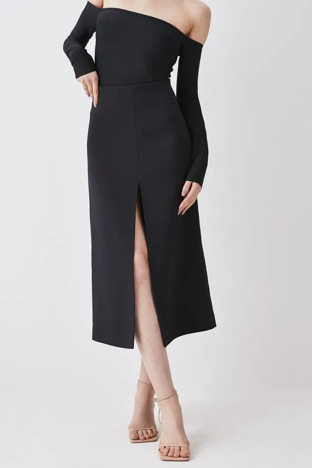 Skirts Women Karen Millen Compact Stretch Split Front Colum Midaxi Skirt Black