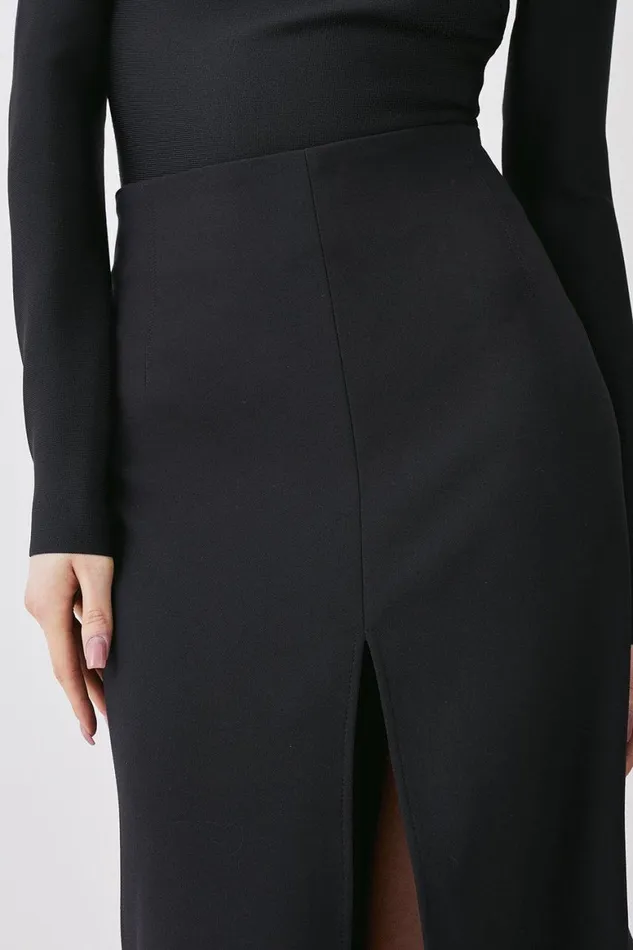 Skirts Women Karen Millen Compact Stretch Split Front Colum Midaxi Skirt Black