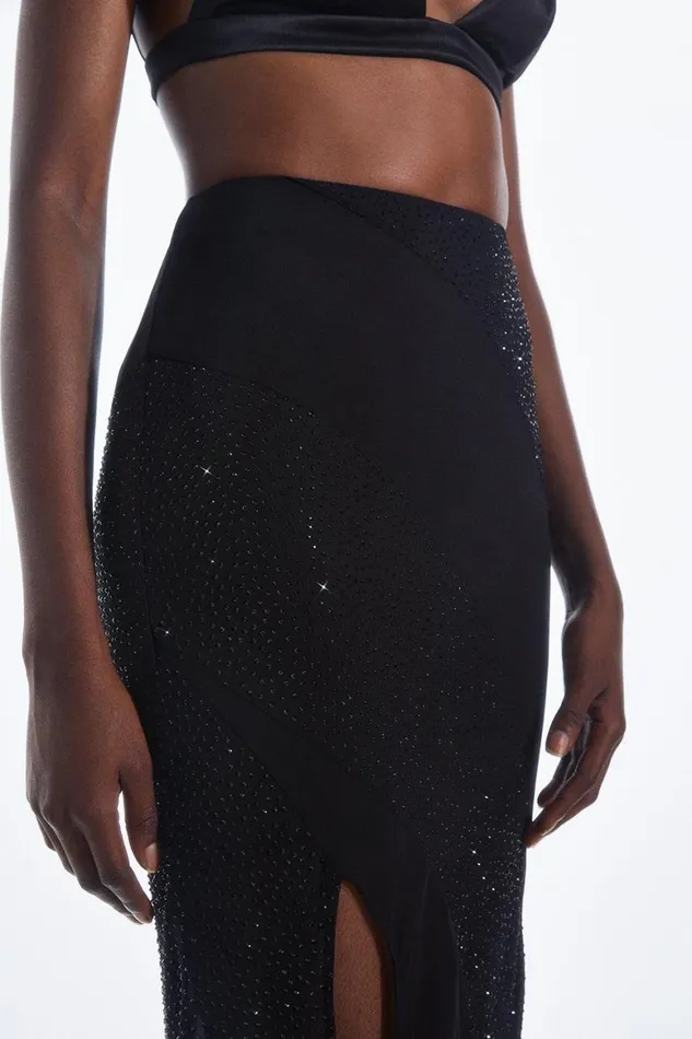 Skirts Women Karen Millen Panelled Embellished Georgette Midi Skirt Black