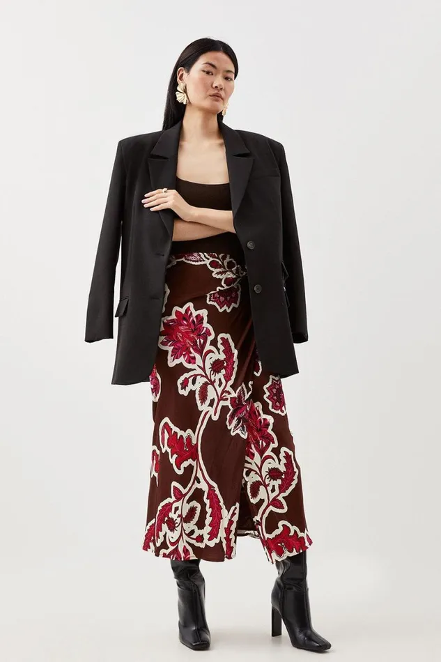 Skirts Women Karen Millen Petite Batik Viscose Satin Woven Maxi Skirt Floral