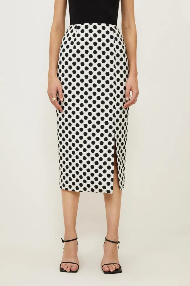Skirts Women Karen Millen Petite Tailored Jacquard Spot Pencil Midi Skirt Mono