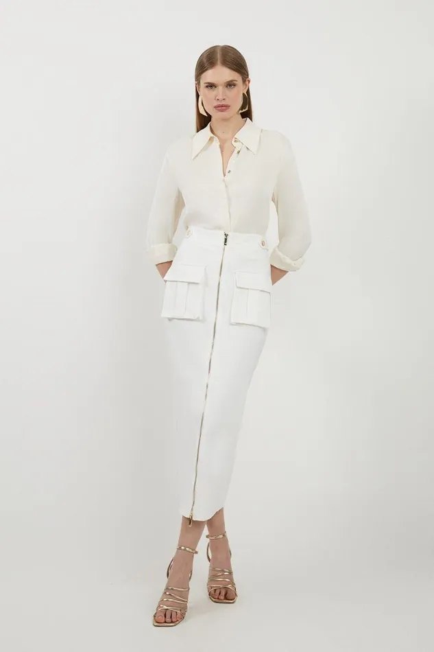Skirts Women Karen Millen Ponte Hardwear Midi Skirt Ivory