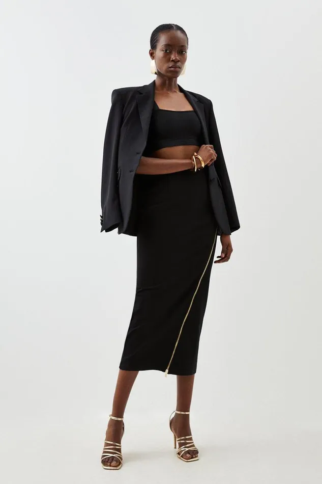 Skirts Women Karen Millen Ponte Zip Detail Midaxi Skirt Black