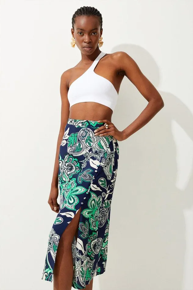 Skirts Women Karen Millen Tall Batik Buttoned Midi Skirt Floral