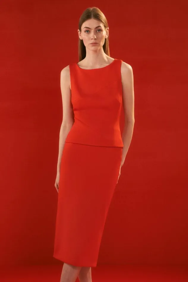 Skirts Women Karen Millen The Founder Italian Structured Stretch Midi Skirt Red