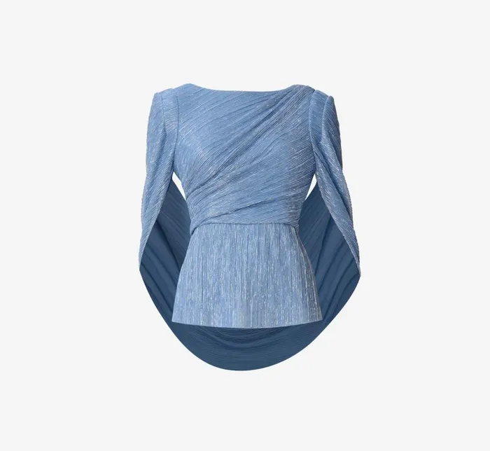 Sleeves Womens Adrianna Papell Metallic Knit Top With Cowl Back In Dusty Blue