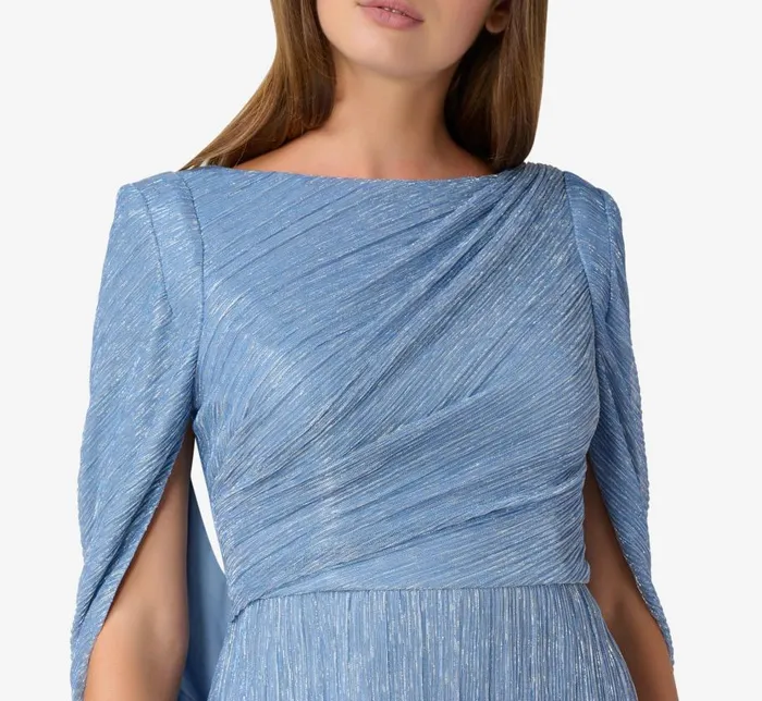Sleeves Womens Adrianna Papell Metallic Knit Top With Cowl Back In Dusty Blue