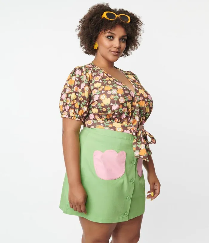 Smak Parlour Plus Size Green and Pink Tulip Match Game Skirt Clothing Unique Vintage Skirts Smak Parlour Plus Size Green and Pink Tulip Match Game Skirt Clothing Unique Vintage Skirts