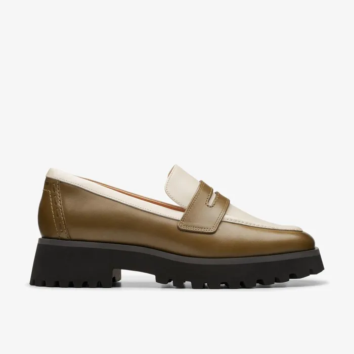 Stayso Edge Olive Combination Women Clarks Loafers and Oxfords