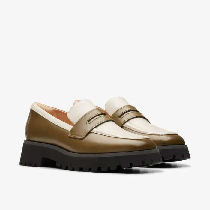 Stayso Edge Olive Combination Women Clarks Loafers and Oxfords