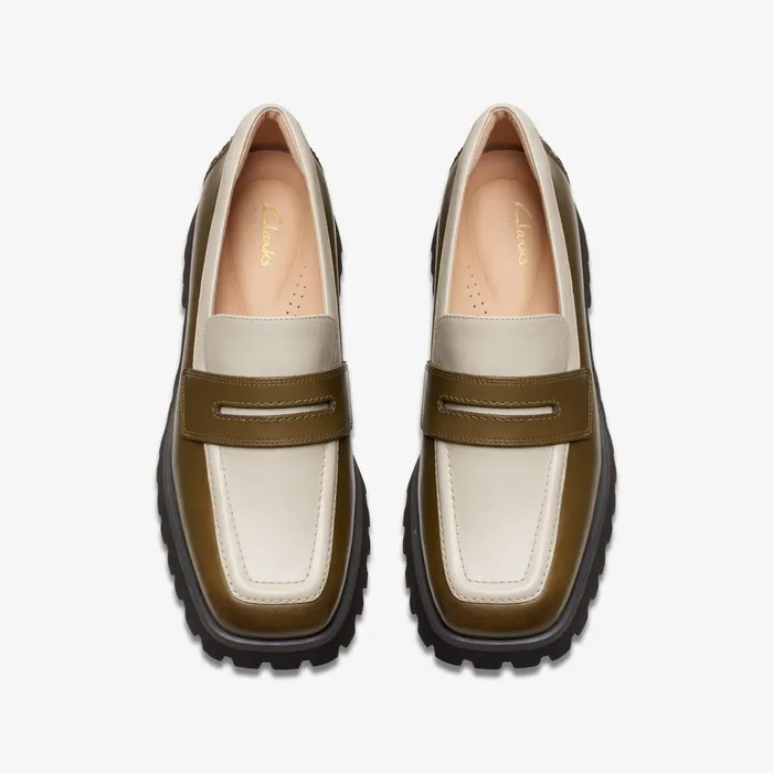 Stayso Edge Olive Combination Women Clarks Loafers and Oxfords