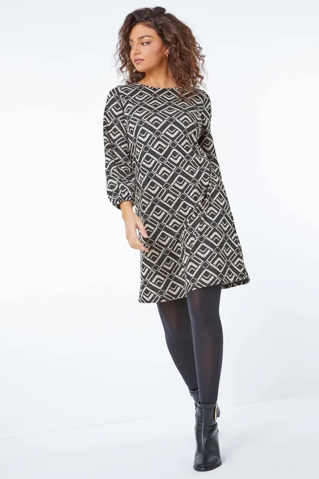 Stone Petite Geo Print Tunic Dress Women Roman Dresses