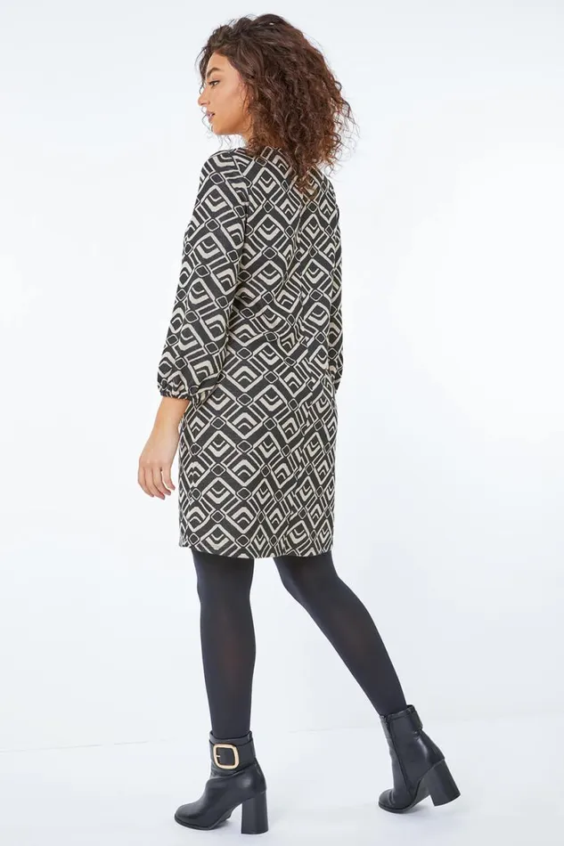 Stone Petite Geo Print Tunic Dress Women Roman Dresses