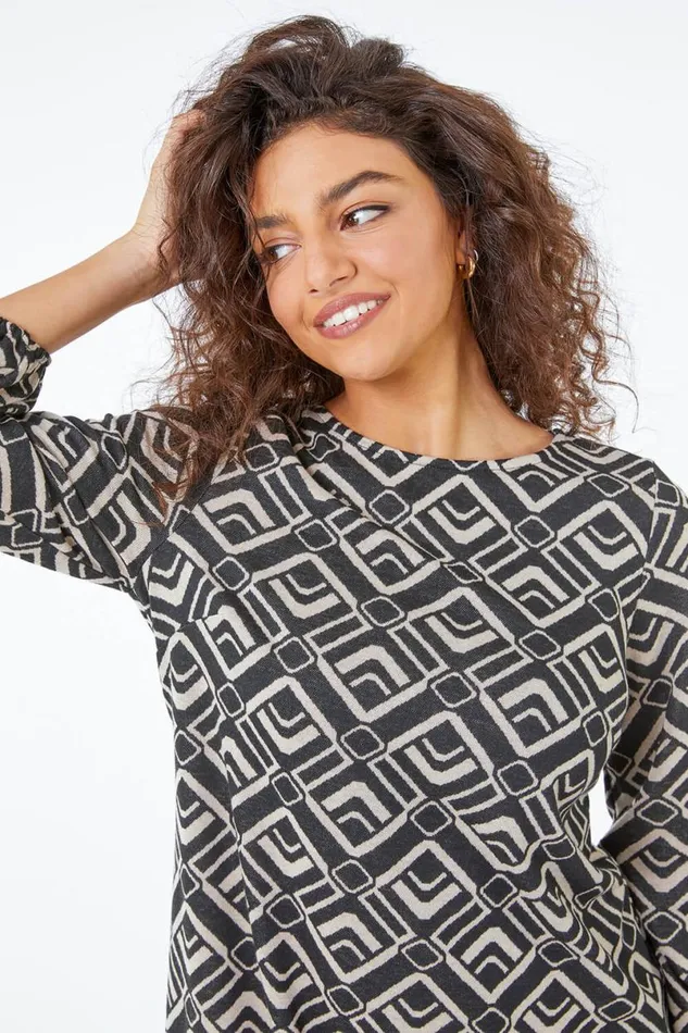 Stone Petite Geo Print Tunic Dress Women Roman Dresses