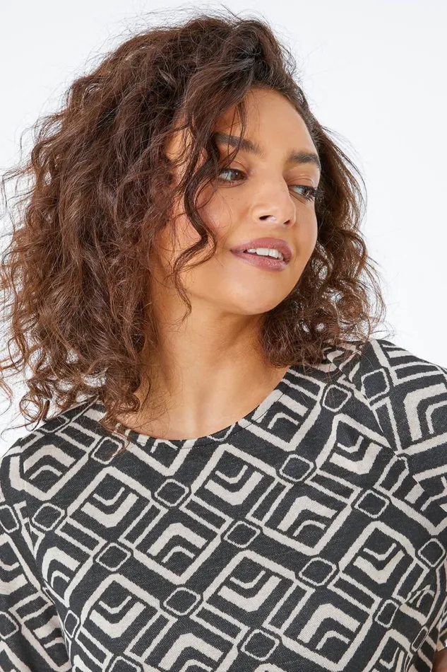 Stone Petite Geo Print Tunic Dress Women Roman Dresses