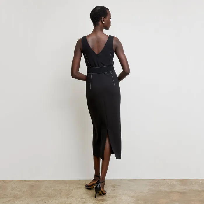 Suiting M M LaFleur Women The Carmela Streamline Dress 8211 Everyday Crepe with Topstitch Black With Topstitch