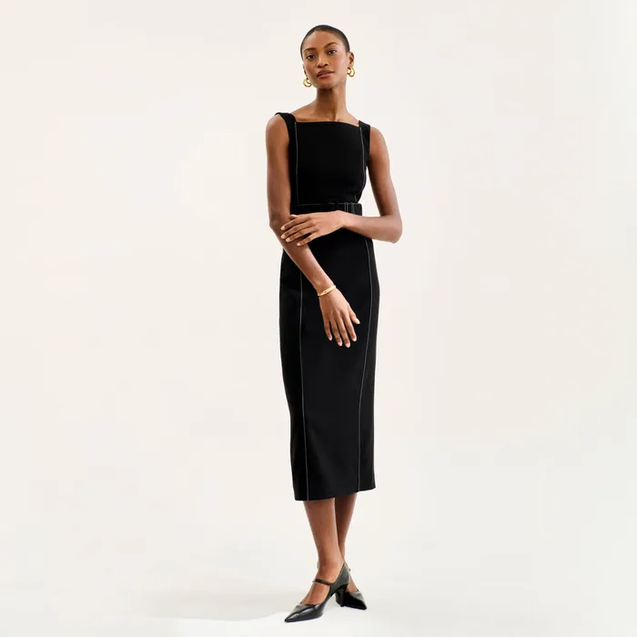 Suiting M M LaFleur Women The Carmela Streamline Dress 8211 Everyday Crepe with Topstitch Black With Topstitch