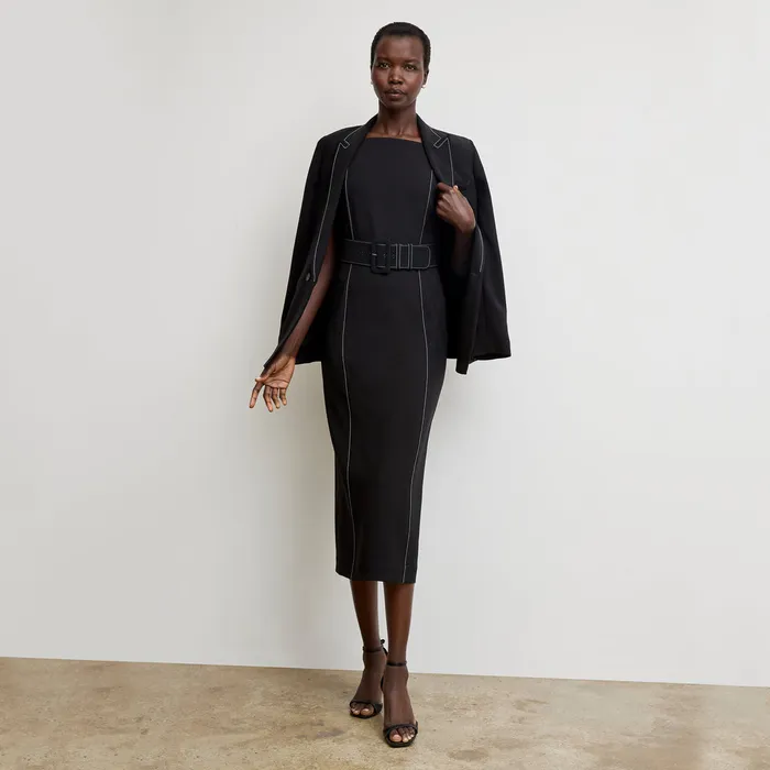 Suiting M M LaFleur Women The Carmela Streamline Dress 8211 Everyday Crepe with Topstitch Black With Topstitch