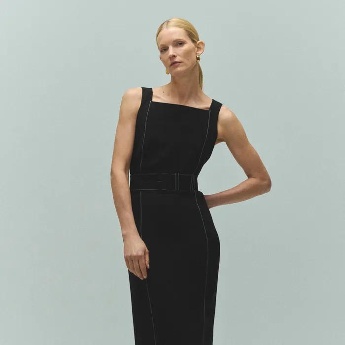 Suiting M M LaFleur Women The Carmela Streamline Dress 8211 Everyday Crepe with Topstitch Black With Topstitch